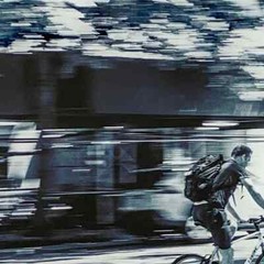 Urban Expressionist Photography Titled Hermes of Man on a Bicycle in NYC
