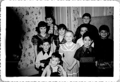 Vintage 1940s Black & White Photo Large Group of Children Kids Portrait Serrated