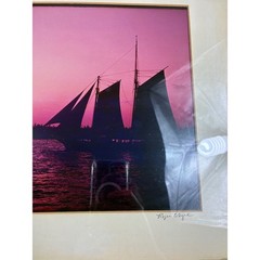 Roger E Byrd Signed Schooner Sailboat Sunset Photography Print Framed Pink Sky