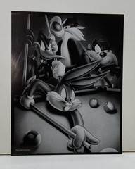 Looney Tunes,Buggs,Daffy, Selvester,Taz Playing Pool. 8×10” Black & White Poster