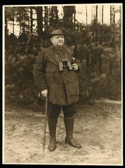 Fat Old Man with Binoculars Shotgun and Walking Stick – XL Photo 18x24cm