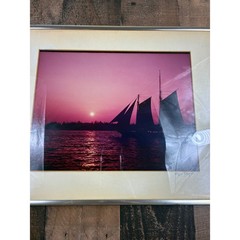 Roger E Byrd Signed Schooner Sailboat Sunset Photography Print Framed Pink Sky