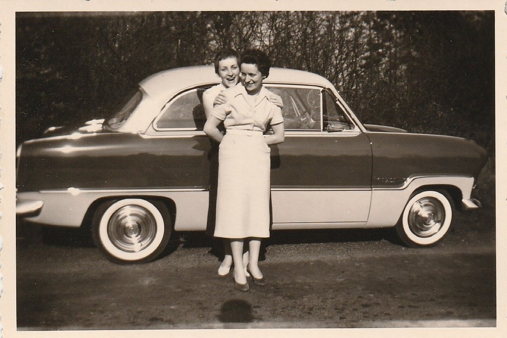 Vintage Photo Young Women with Ford Globe Taunus Car Vintage Passenger Car