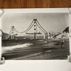 Vtg Golden Gate Bridge Construction San Francisco Photo Print Poster 35 x 24″